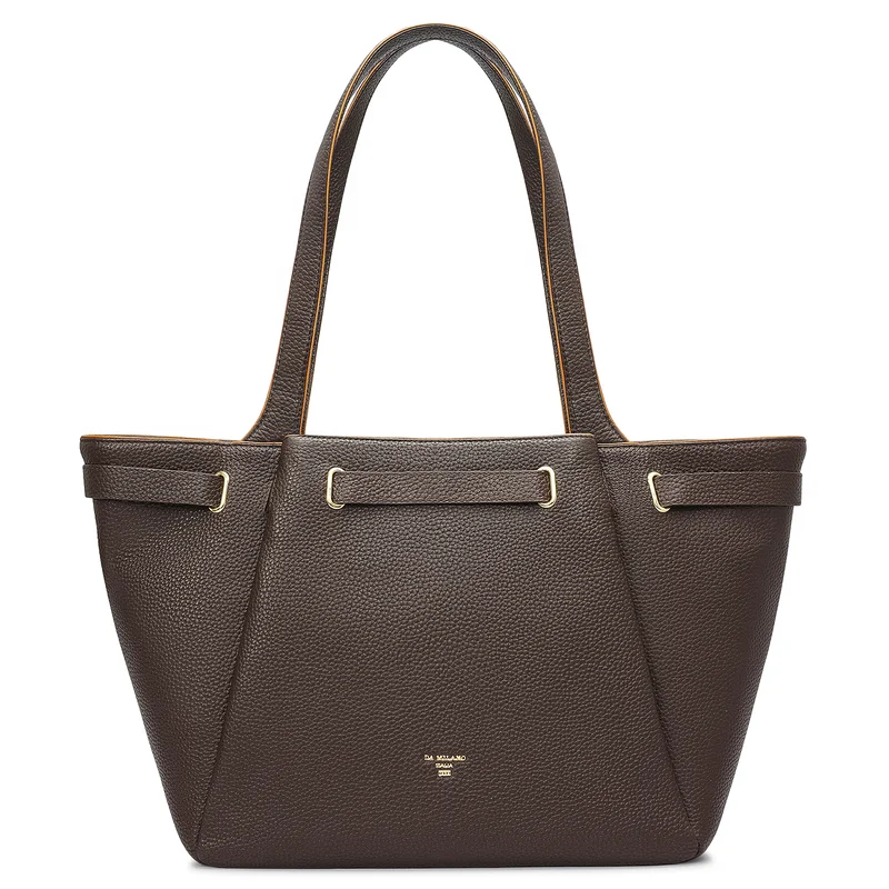Da Milano Chocolate Large Wax Leather Tote - Chocolate for Women | Best Price UAE